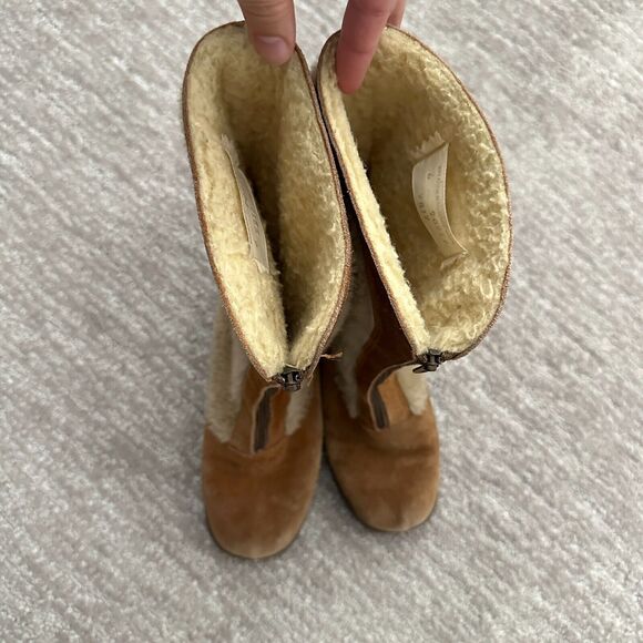VTG Quoddy Moccasins Boots Brown Shearling Leather USA Made 60s Western Boho - Picture 7 of 15